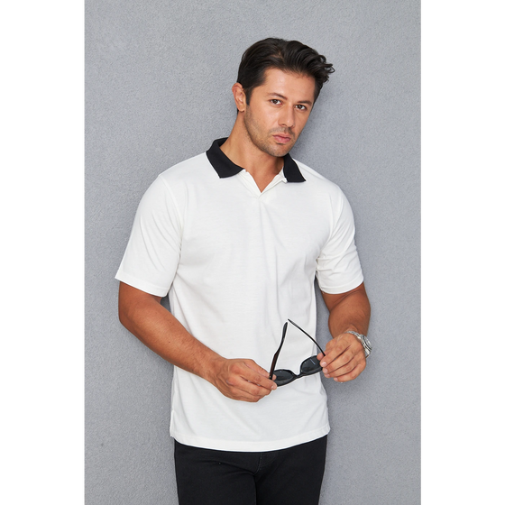 White V Neck Contrast Collar Polo | Montivo Pakistan