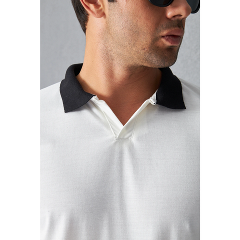 White V Neck Contrast Collar Polo | Montivo Pakistan