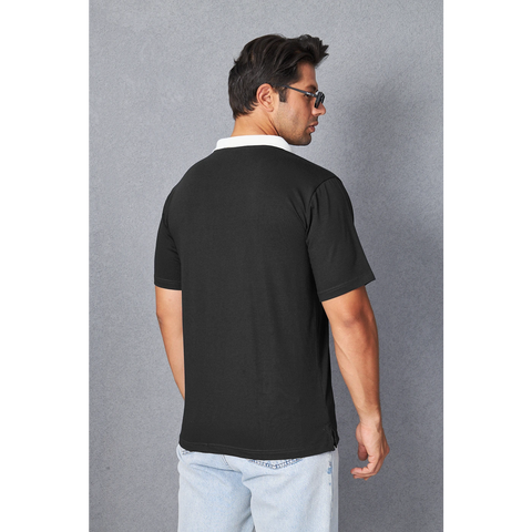 Black V Neck Contrast Collar Polo | Montivo Pakistan
