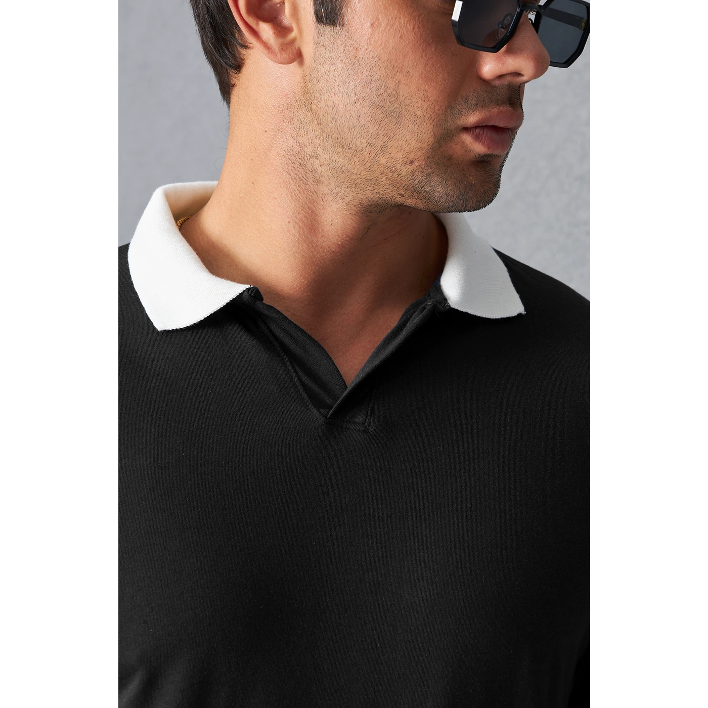 Black V Neck Contrast Collar Polo | Montivo Pakistan