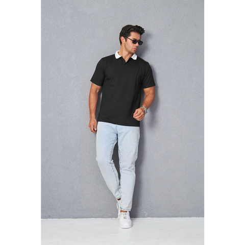 Black V Neck Contrast Collar Polo | Montivo Pakistan