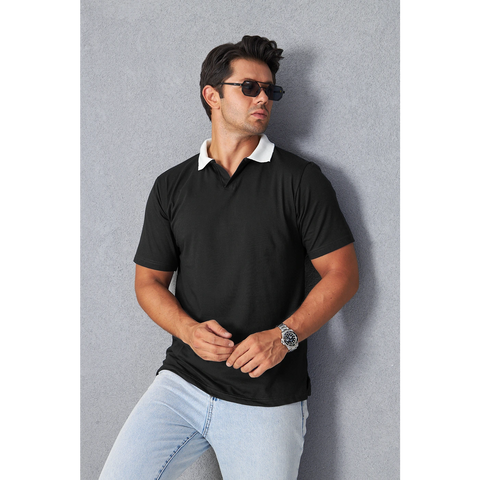 Black V Neck Contrast Collar Polo | Montivo Pakistan