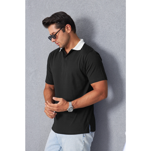 Black V Neck Contrast Collar Polo | Montivo Pakistan