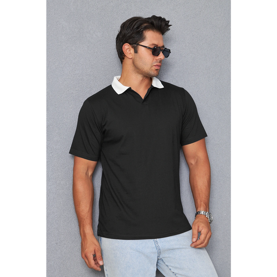 Black V Neck Contrast Collar Polo | Montivo Pakistan