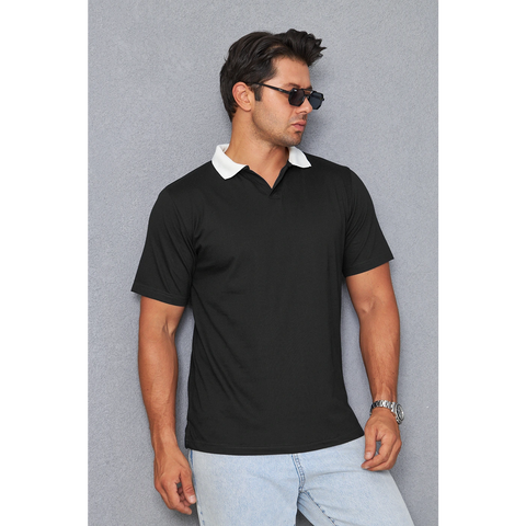 Black V Neck Contrast Collar Polo | Montivo Pakistan