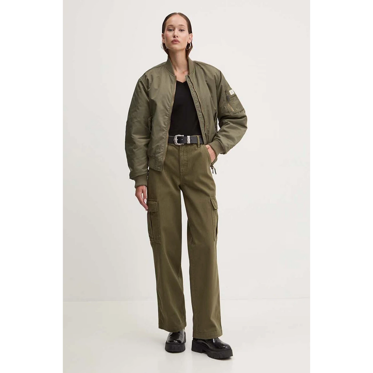 High Waist Olive Cargo Jeans | Montivo Pakistan