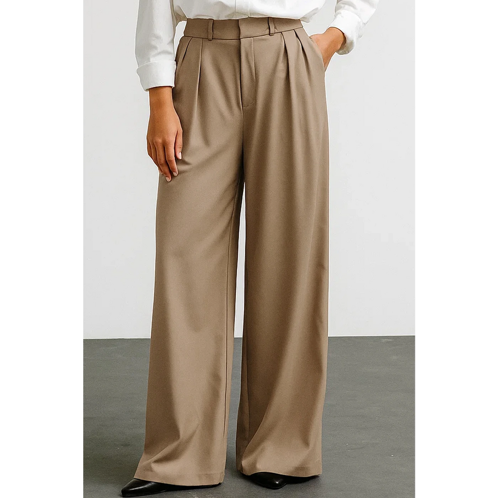 Khaki Wide Leg Pleated Pants | Montivo Pakistan