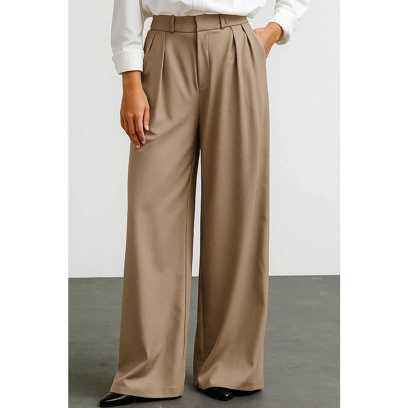 Khaki Wide Leg Pleated Pants | Montivo Pakistan