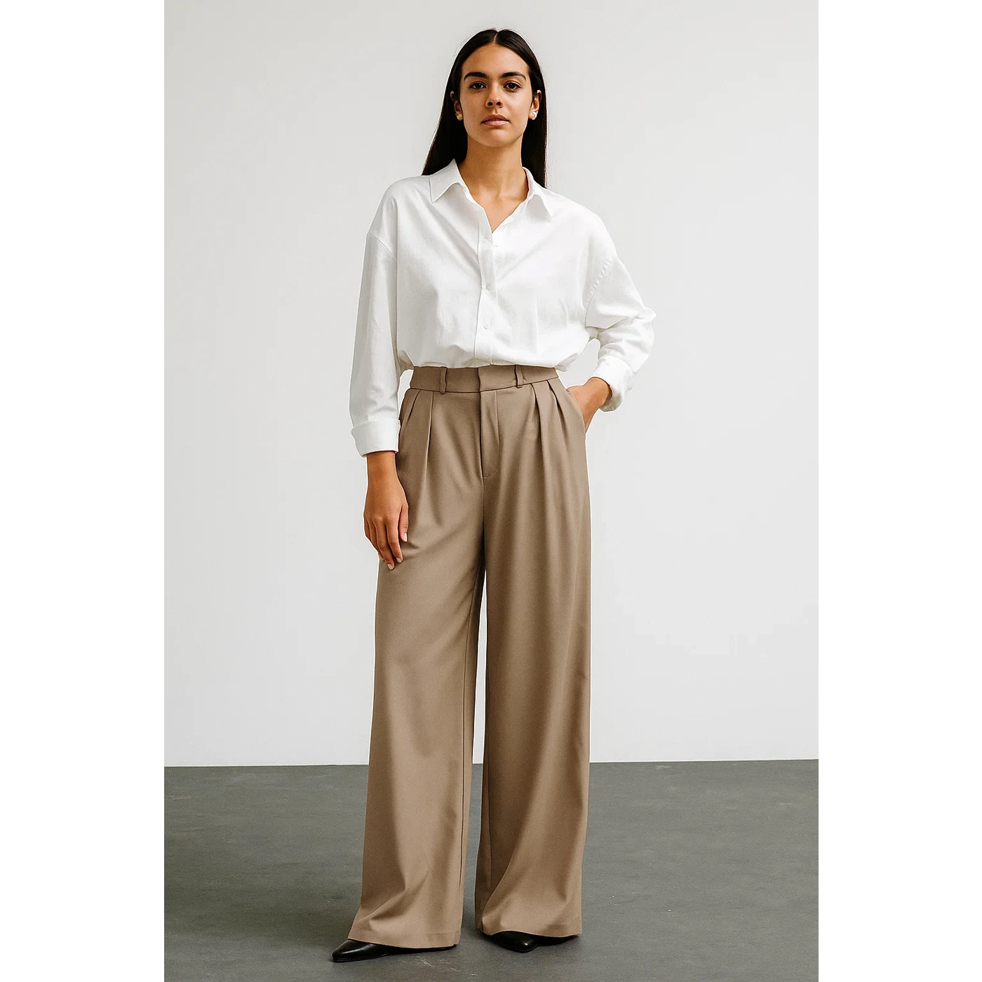 Khaki Wide Leg Pleated Pants | Montivo Pakistan