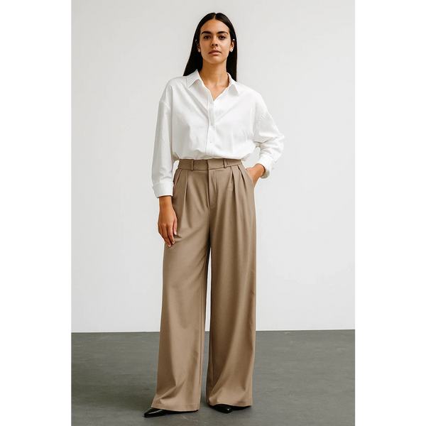 Khaki Wide Leg Pleated Pants | Montivo Pakistan