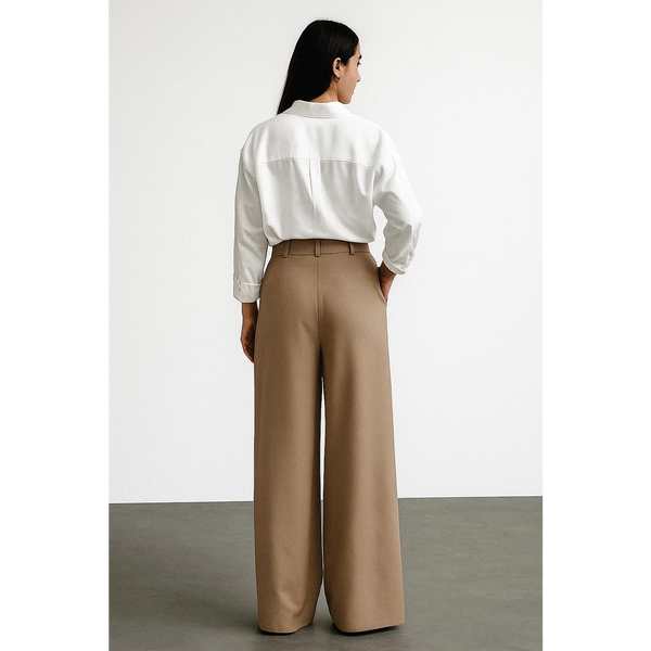 Khaki Wide Leg Pleated Pants | Montivo Pakistan
