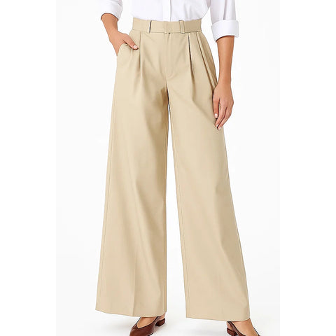 Light Beige Wide Leg Pleated Pants | Montivo Pakistan