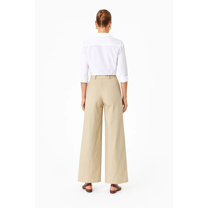 Light Beige Wide Leg Pleated Pants | Montivo Pakistan