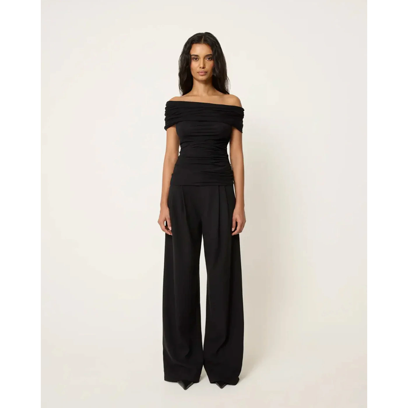 Black Textured Wide Leg Pleated Pants | Montivo Pakistan