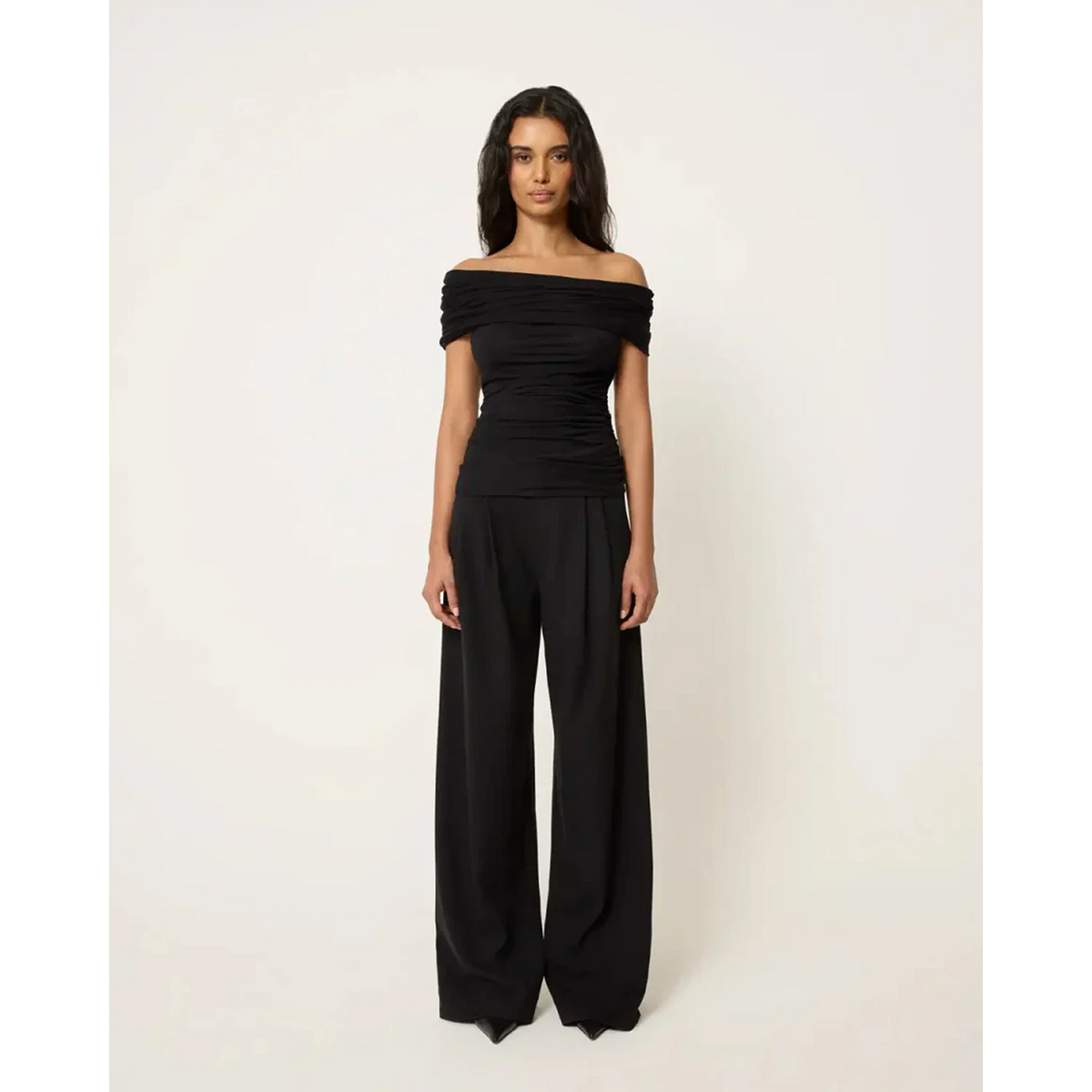 Black Textured Wide Leg Pleated Pants | Montivo Pakistan