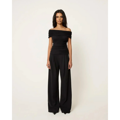 Black Textured Wide Leg Pleated Pants | Montivo Pakistan