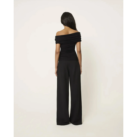 Black Textured Wide Leg Pleated Pants | Montivo Pakistan