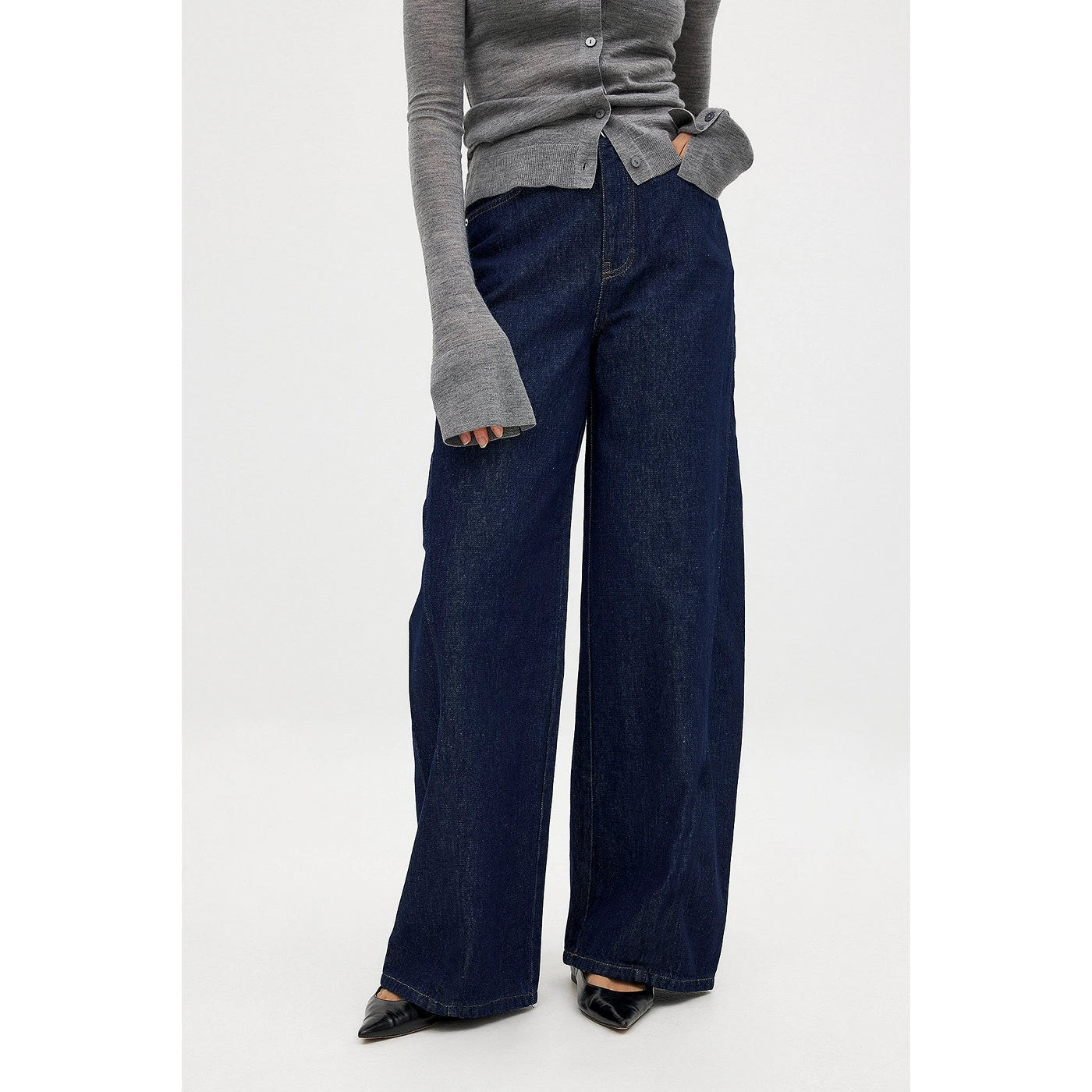 Dark Blue Wide Leg Jeans | Montivo Pakistan