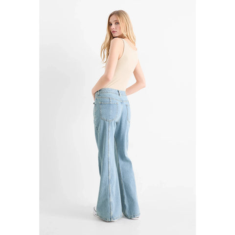 Light Blue Wide Flare Jeans | Montivo Pakistan