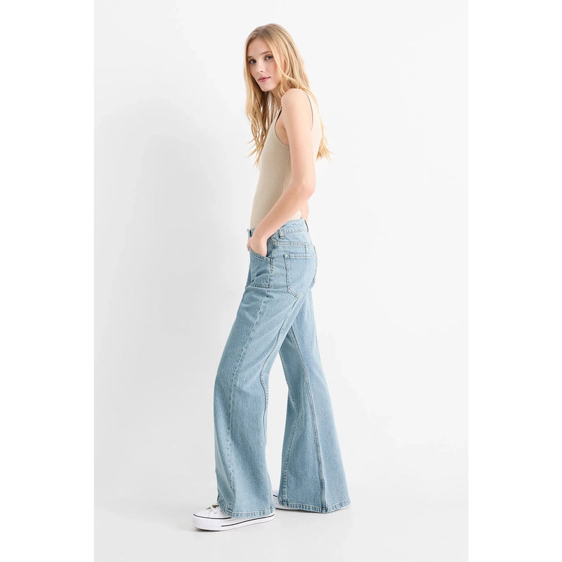 Light Blue Wide Flare Jeans | Montivo Pakistan