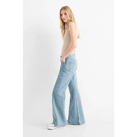 Light Blue Wide Flare Jeans | Montivo Pakistan