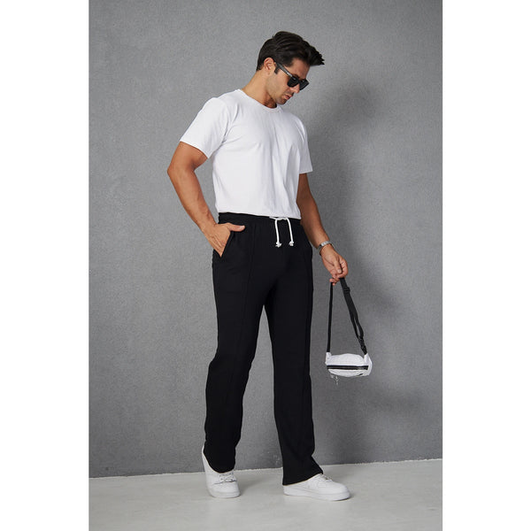 Black Front Seam Baggy Trousers