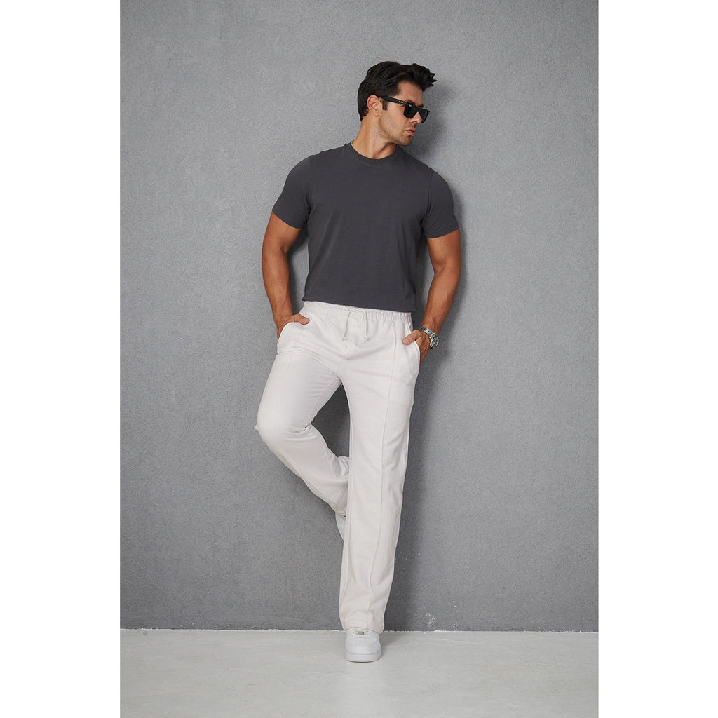 White Front Seam Baggy Trousers
