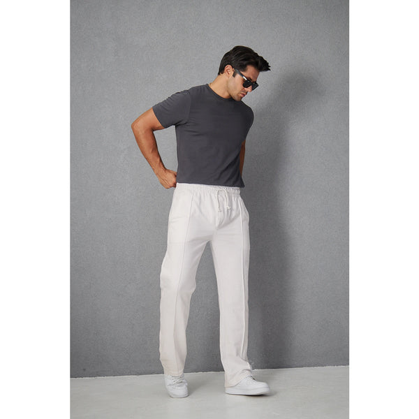 White Front Seam Baggy Trousers