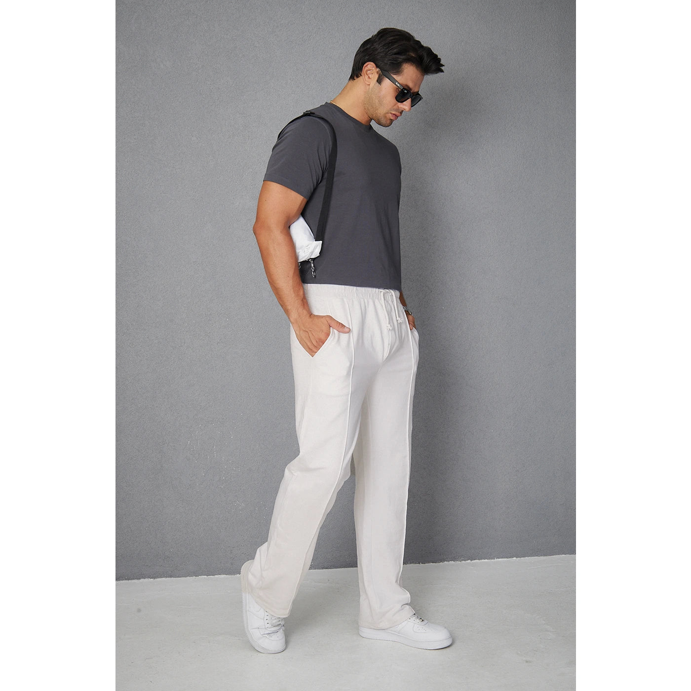 White Front Seam Baggy Trousers | Montivo Pakistan