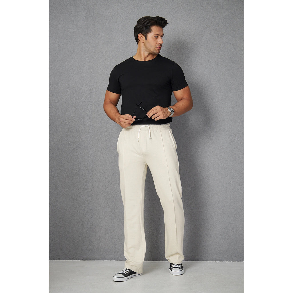 Beige Front Seam Baggy Trousers