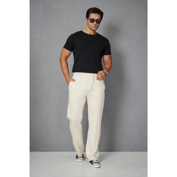 Beige Front Seam Baggy Trousers