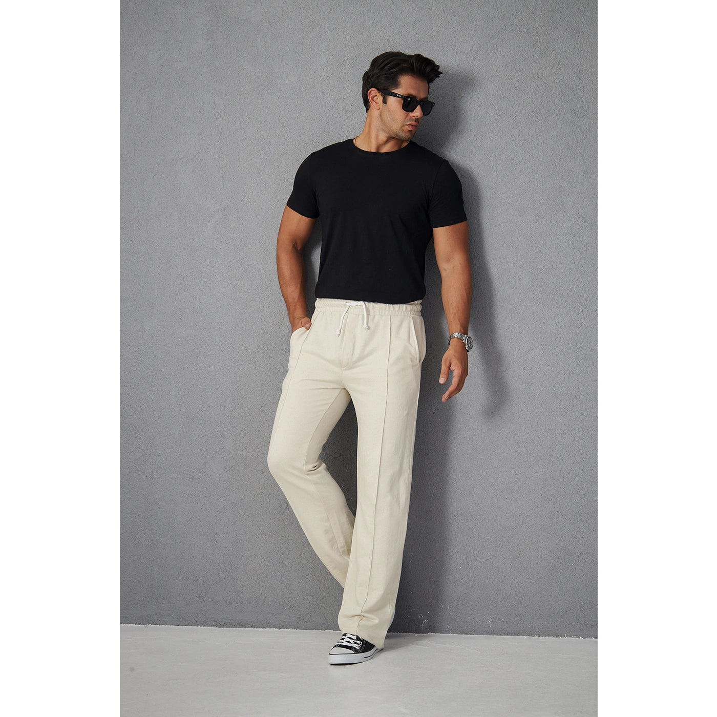 Beige Front Seam Baggy Trousers | Montivo Pakistan
