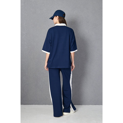 Blue Side Panel Split Hem Trousers | Montivo Pakistan