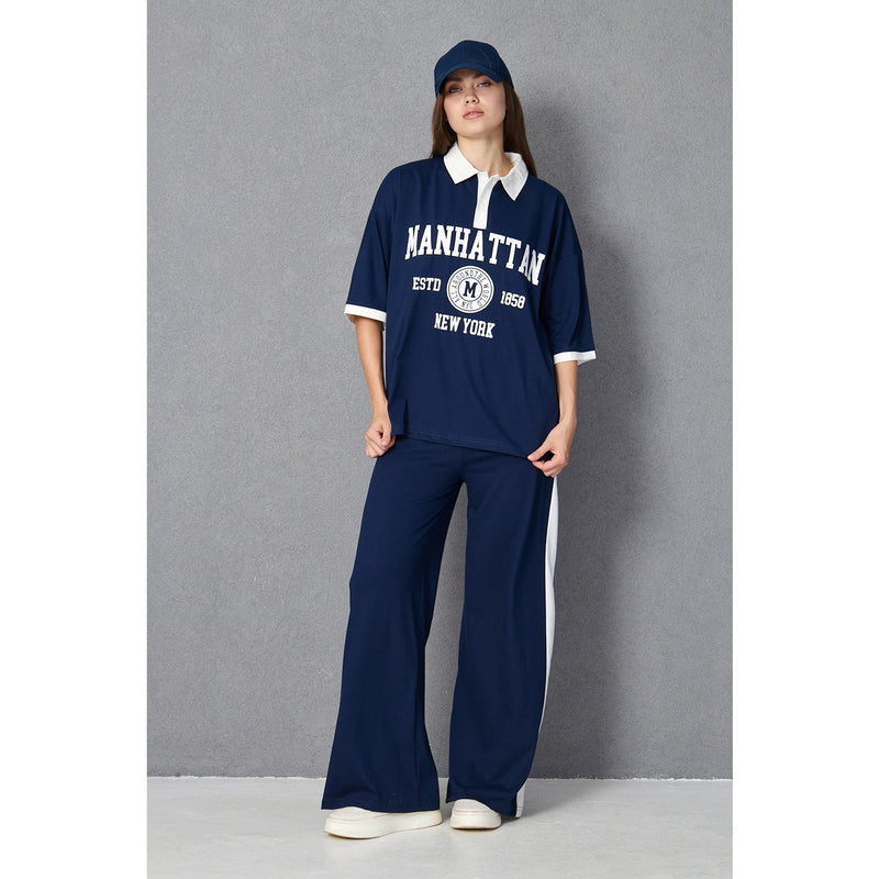 Blue Side Panel Split Hem Trousers | Montivo Pakistan