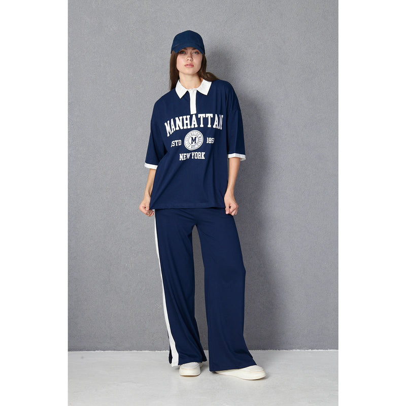 Blue Side Panel Split Hem Trousers | Montivo Pakistan