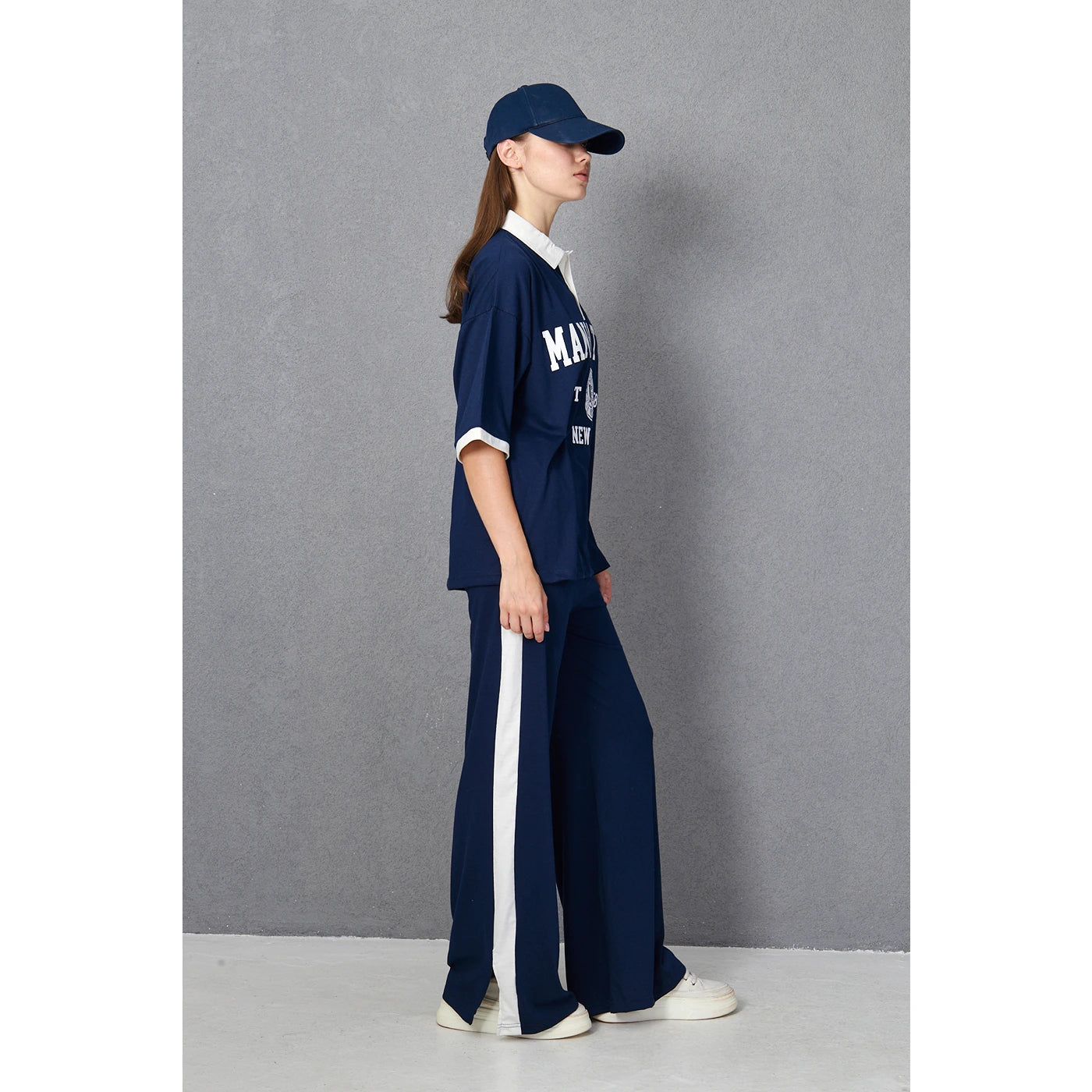 Blue Side Panel Split Hem Trousers | Montivo Pakistan