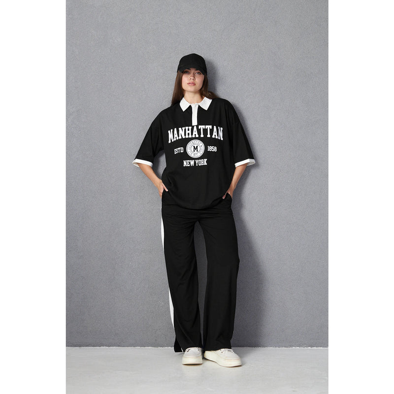 Black Side Panel Split Hem Trousers | Montivo Pakistan