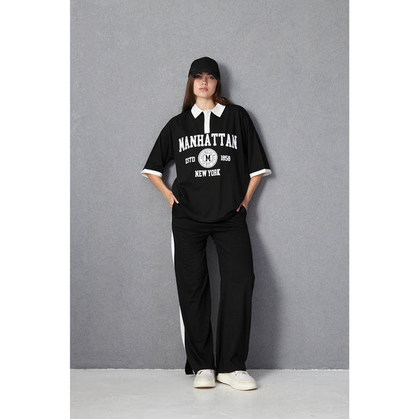 Black Side Panel Split Hem Trousers