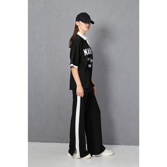 Black Side Panel Split Hem Trousers | Montivo Pakistan
