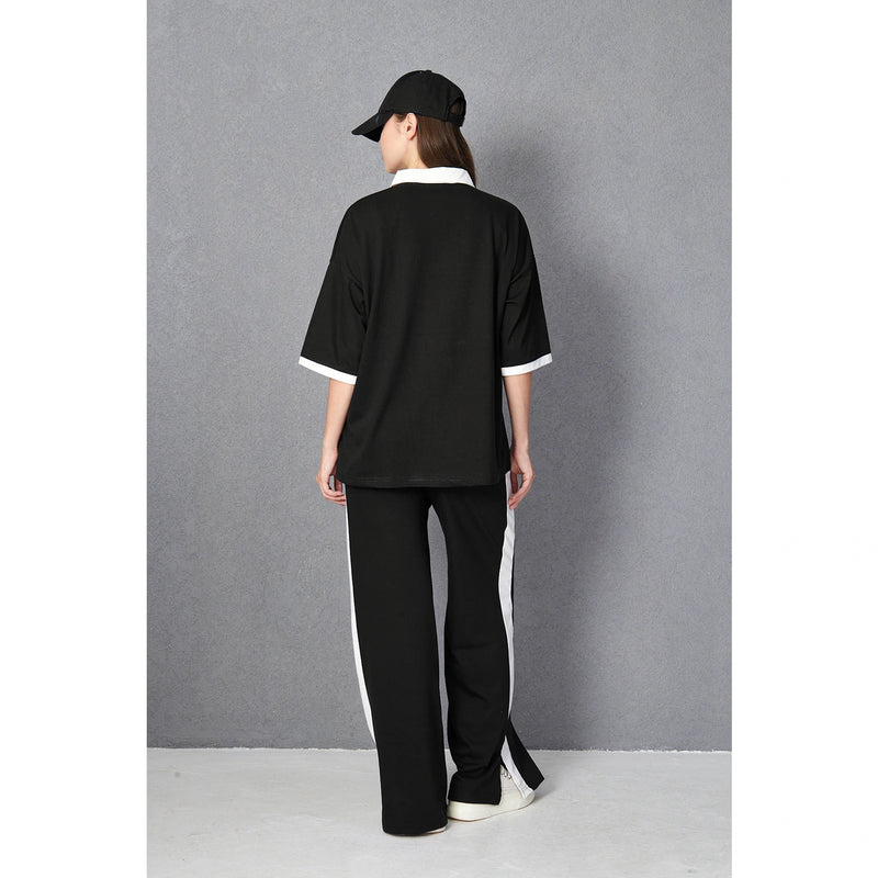 Black Side Panel Split Hem Trousers | Montivo Pakistan
