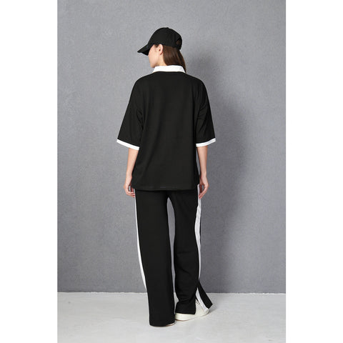 Black Side Panel Split Hem Trousers | Montivo Pakistan