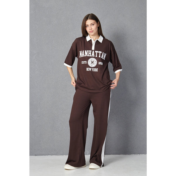 Brown Side Panel Split Hem Trousers