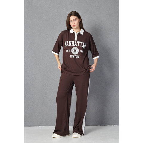 Brown Side Panel Split Hem Trousers | Montivo Pakistan