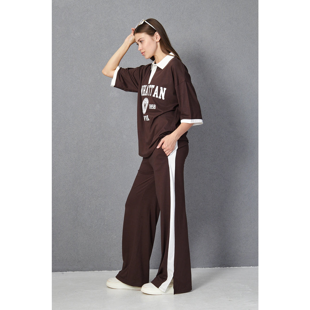 Brown Side Panel Split Hem Trousers