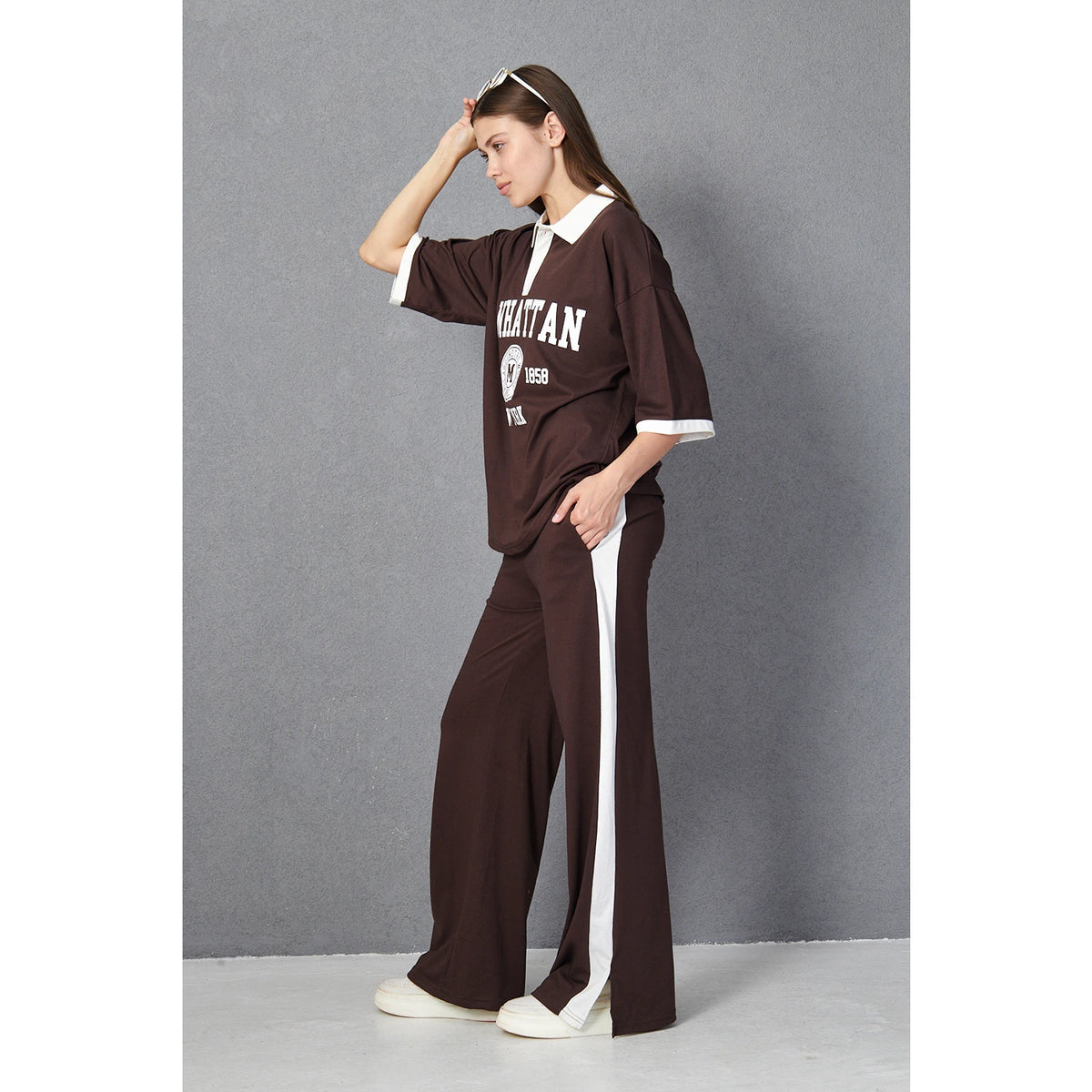 Brown Side Panel Split Hem Trousers | Montivo Pakistan