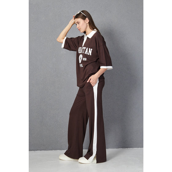 Brown Side Panel Split Hem Trousers | Montivo Pakistan