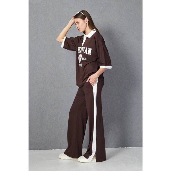 Brown Side Panel Split Hem Trousers | Montivo Pakistan