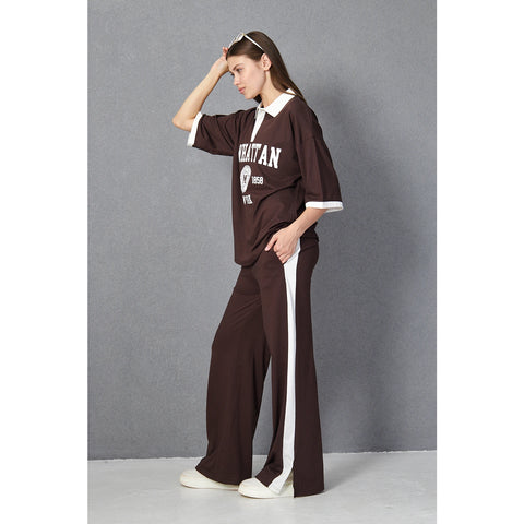 Brown Side Panel Split Hem Trousers | Montivo Pakistan