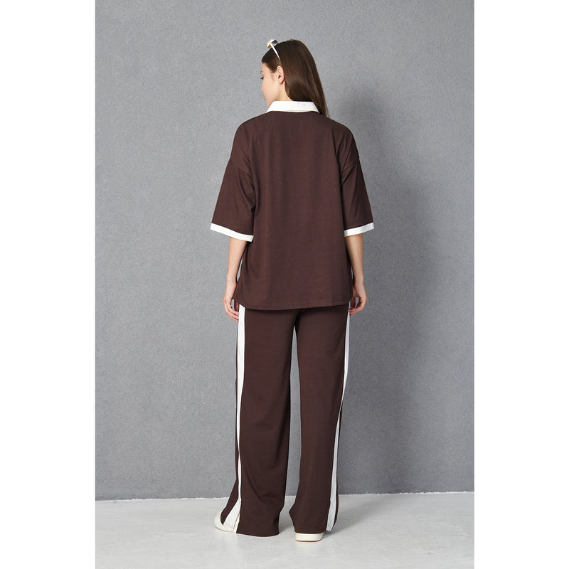 Brown Side Panel Split Hem Trousers | Montivo Pakistan