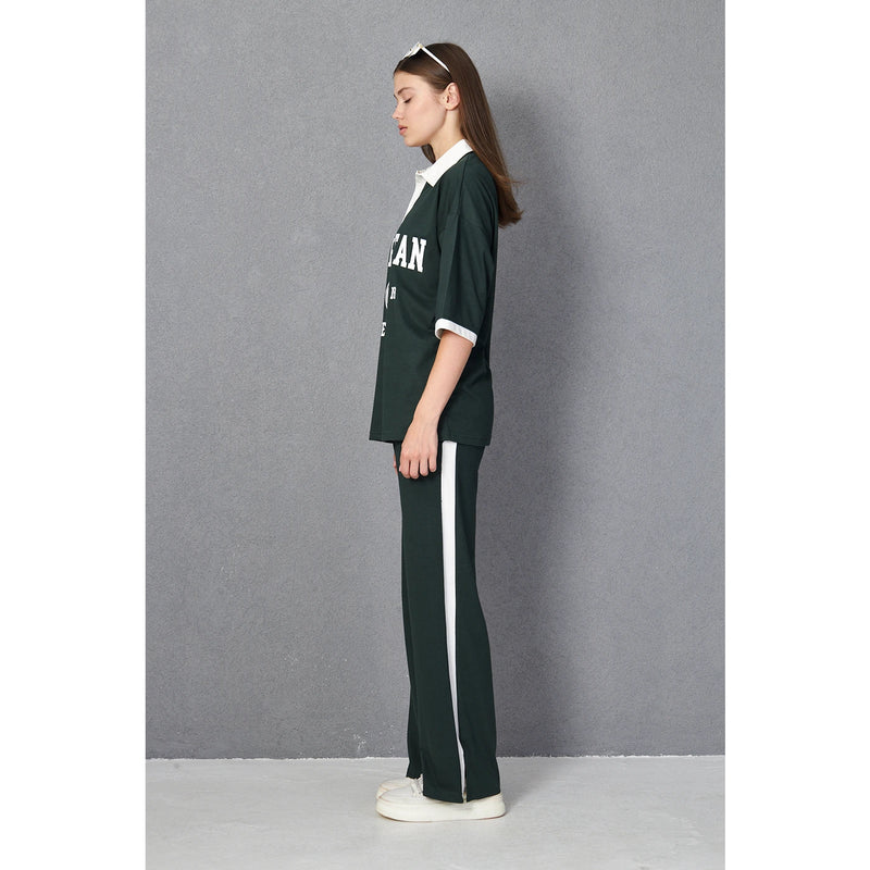 Green Side Panel Split Hem Trousers | Montivo Pakistan